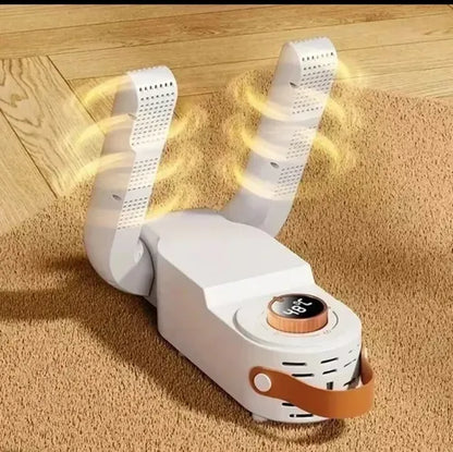 Secador de zapatos con soportes elevados e ilustración de circulación de aire.