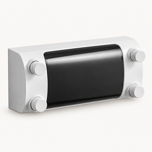 Tendedero retráctil de pared blanco y negro con dos salidas de cuerda.